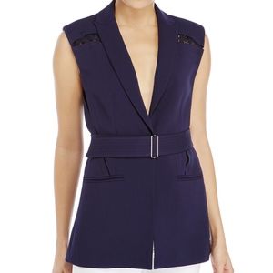 REBECCA TAYLOR Lace Inset Suiting Sleeveless Vest